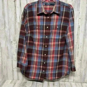 LRL Vintage 1X WOMENS *RALPH LAUREN PLAID Button Up SHIRT